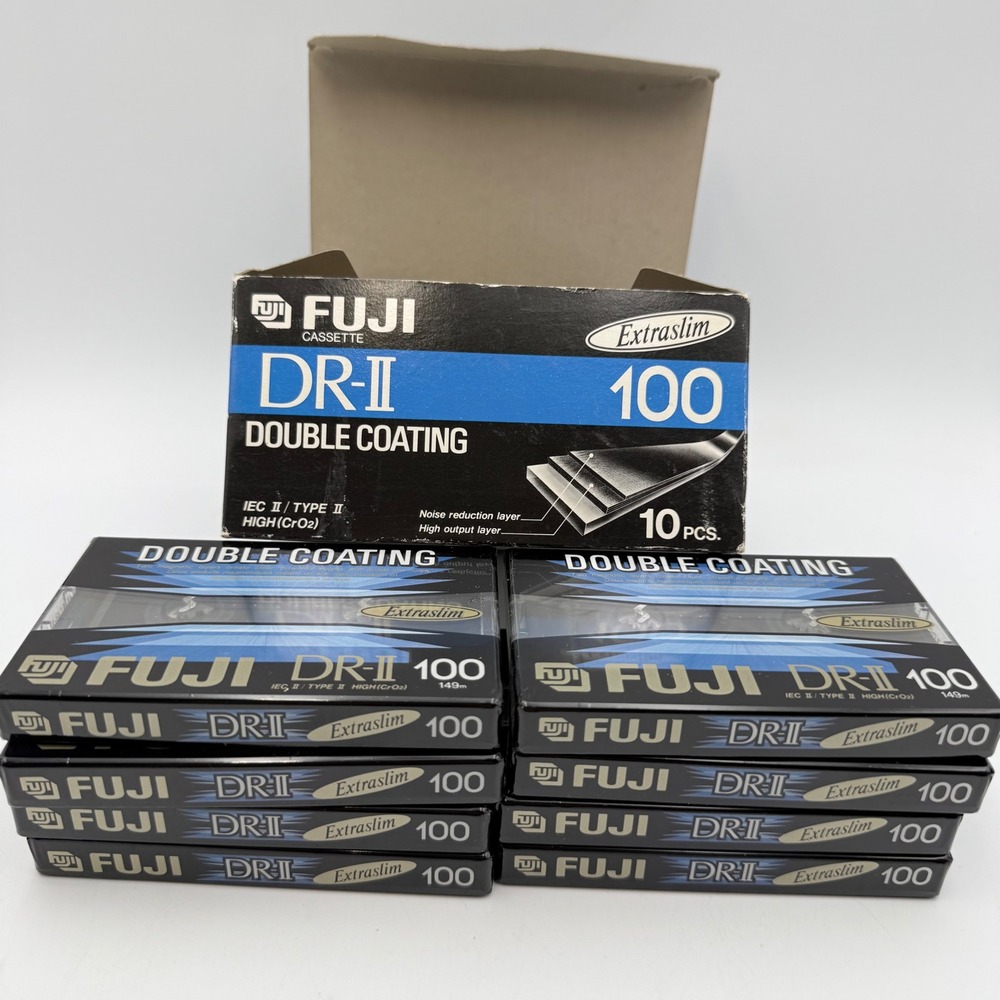 Fuji DR-II 100 Type II High Bias Blank Audio Cassette Tapes 10 Pack Extraslim